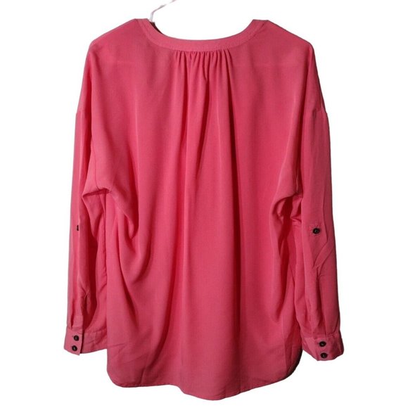 Two By Vince Camuto Top Small Button Cuff V Neck Tab Sleeves Peach Pink - Picture 2 of 9